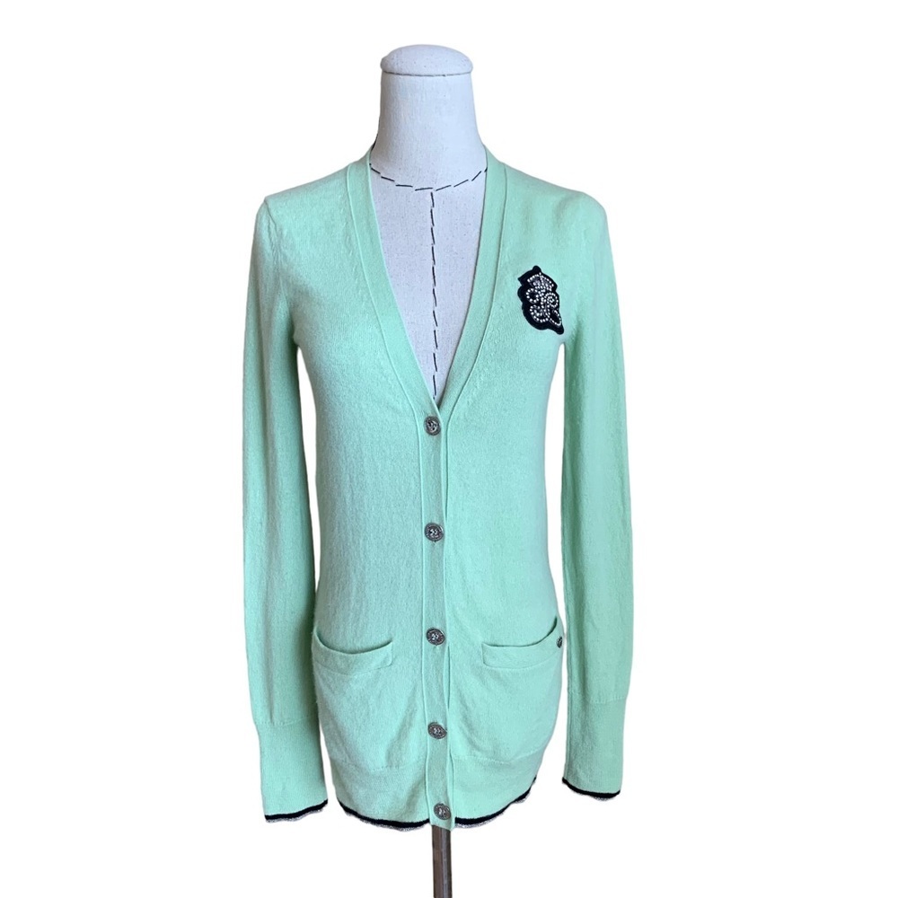 Y2K Rare Juicy Couture Logo Crest 100% Cashmere Knit Cardigan Jacket XS